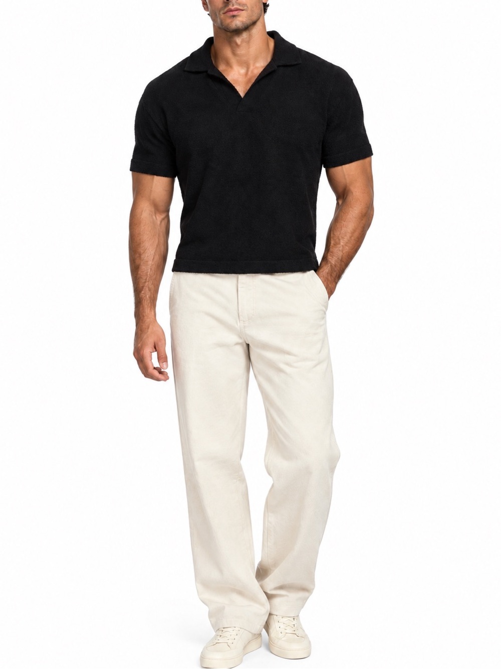 Zara Polo Shirt Large Textured Black Business Casual Minimalist Quiet Luxury